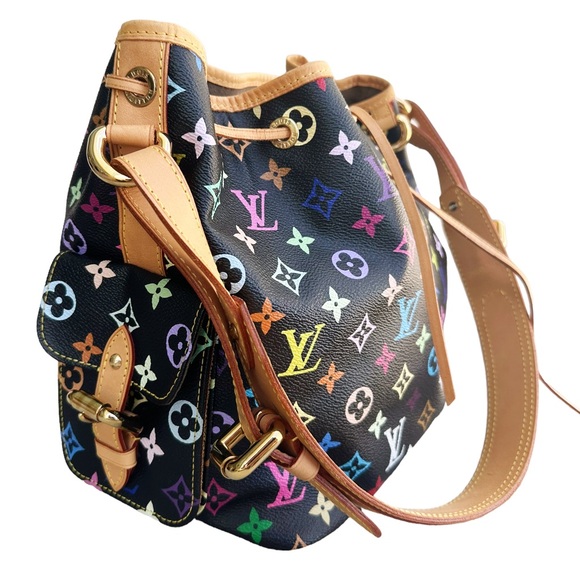 Authentic💕 Louis Vuitton Petit Noe Bucket Bag Monogram Multicolor Black - Picture 9 of 11